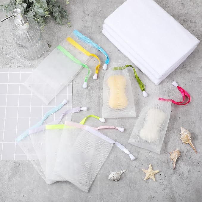Sunnyray 50 Pcs 10 Colors Soap Bag Soft Handmade Soap Bubble Mesh Bags - Image 5