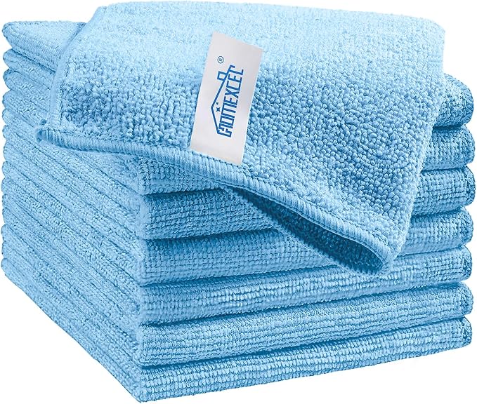 HOMEXCEL Blue Microfiber Cleaning Cloth, 8 Pack Cleaning Towels by HOMEXCEL