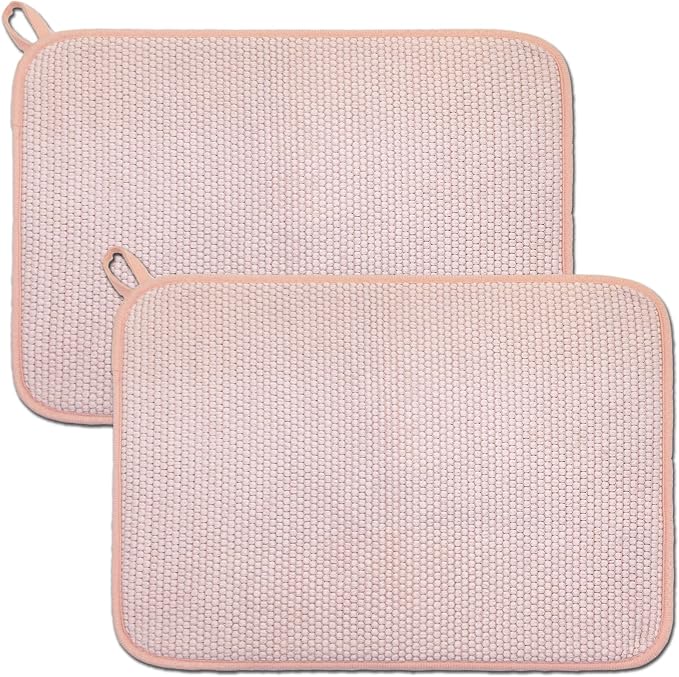 Pink Dish Drying Mats for Kitchen Counter, 2 Pack Dish Drying Mat Drying Pad by QualityGoodsWorldwideLLC