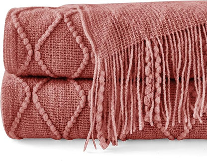 inhand ChristmasThrow Blankets for Couch, Gifts for Women Cozy Home Decor Knit Blanket, Coral Pink Lightweight Decorative Blankets and Throws, Farmhouse Warm Woven Blanket for Men and Women, 50"x60"