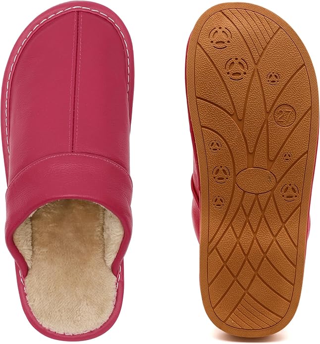 Slippers for Women Men, Genuine Leather Slippers Indoor Outdoor, Fuzzy Bedroom - Image 4