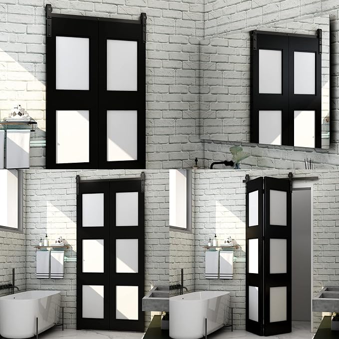 52" Bi-Folding Sliding Barn Door Hardware Track Kit, Smoothly&Quietly, Side - Image 6