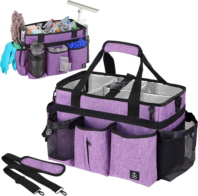 Large Cleaning Caddy Bag Built-in Sturdy Support Board, Cleaning Organizer by Timoxi