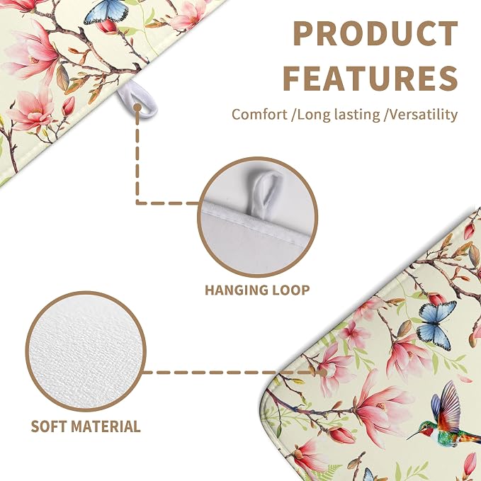 Spring Flowers Floral Dish Drying Mats Spring Summer Hummingbird Dish Mat - Image 2