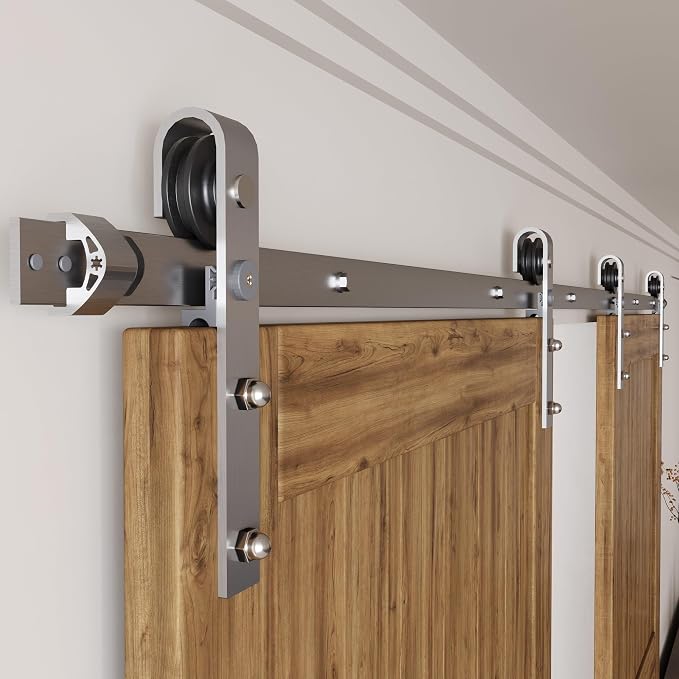 Homacer Brushed Nickel Non-Bypass Sliding Barn Door Hardware Kit, - Image 3