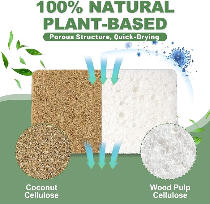 Aheroi Natural Dish Sponge, Compostable Eco Friendly Sponges, Organic Cleaning - Image 3