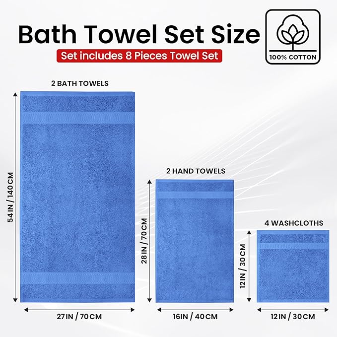 Infinitee Xclusives Luxury 100% Cotton Towel Set – 8 Piece Bathroom Towel Set – - Image 3