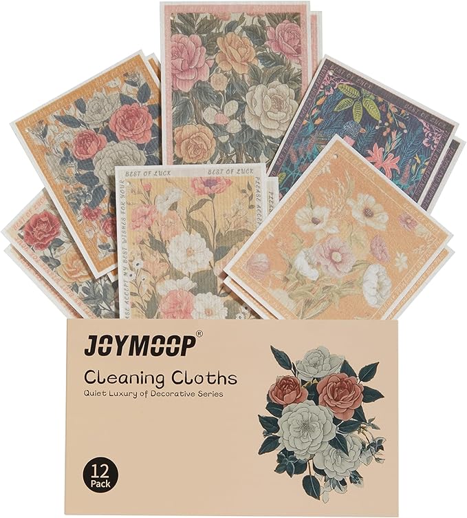 JOYMOOP 12 Pack Decorate Cleaning Cloth, Reusable Absorbent Dish Towels by JOYMOOP