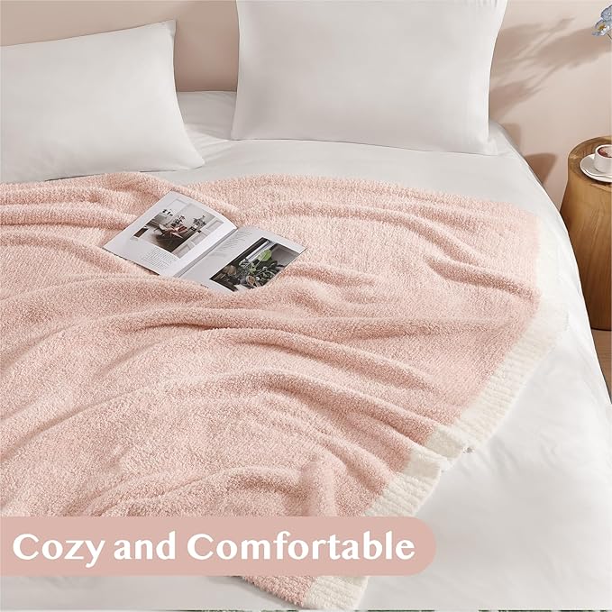 WRENSONGE Throw Blanket Cationic Dyeing Pink Soft Cozy Fluffy Warm Hand Made Weave Throw Blankets for Couch, Sofa, Chair, Bed, Camping, Picnic, Travel Lightweight Bed Blanket - 60"*80"