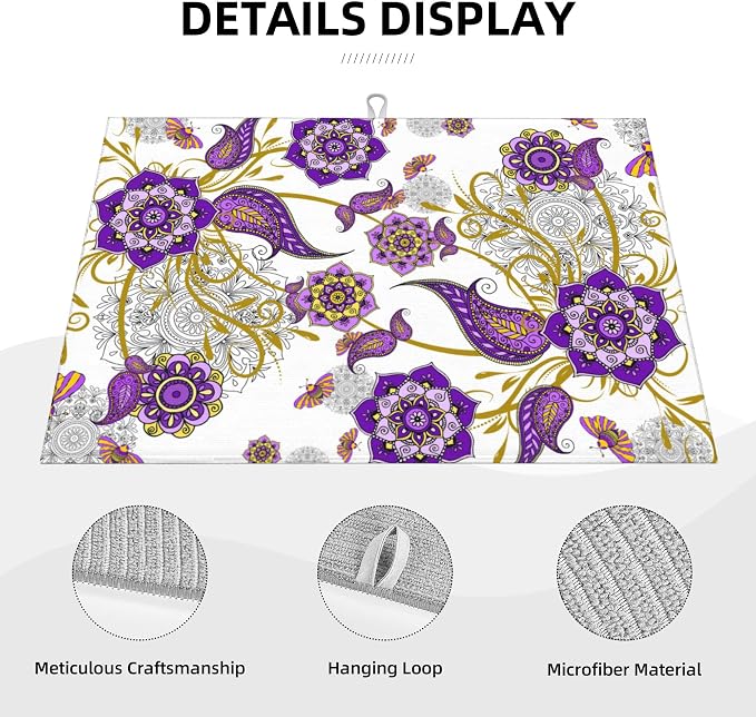 Purple Flower Kitchen Drying Mat Boho Floral Microfiber Dish Drainer Mat - Image 3