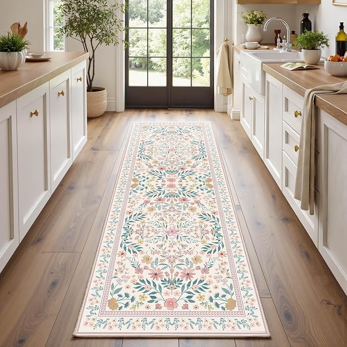 2x6 Floral Runner Rug, Washable Runners by Rugxara