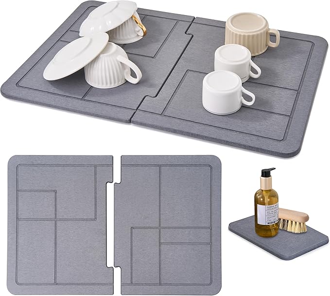 Large Stone Dish Drying Mat for Kitchen Counter, Detachable Water Absorbing by Dropereum