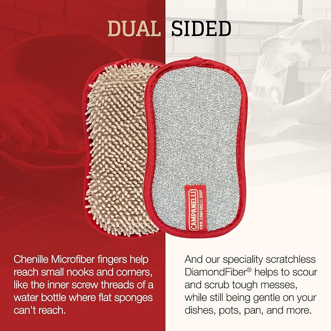 CAMPANELLI Premium Dual-Sided Dish Sponge | Chenille Microfiber & DiamondFiber - Image 5
