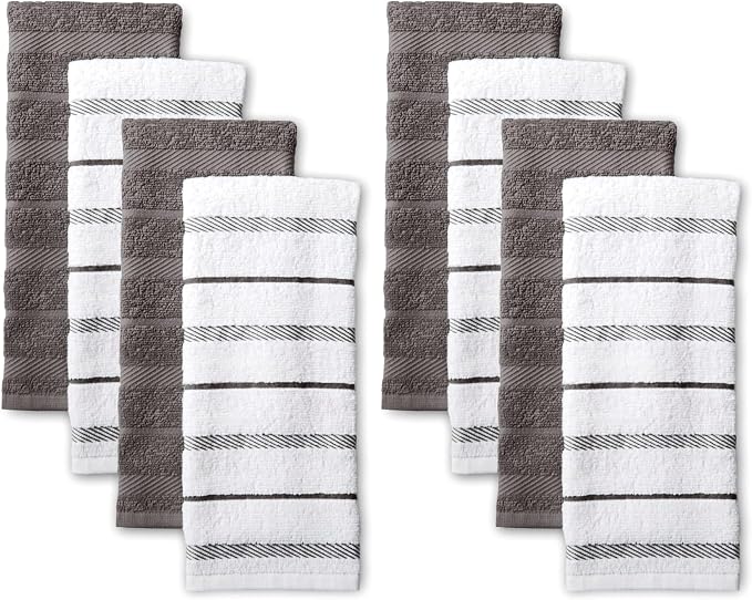 KitchenAid Albany Kitchen Towel 8-Pack Set, Charcoal Grey/White by KitchenAid