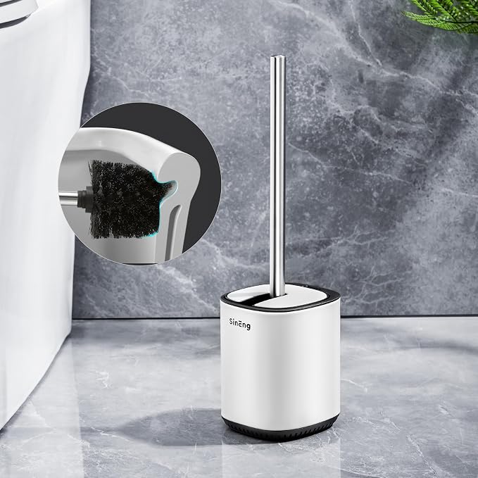 Toilet Brush and Holder Set Toilet Bowl Brush Stainless Steel Automatic Open - Image 5