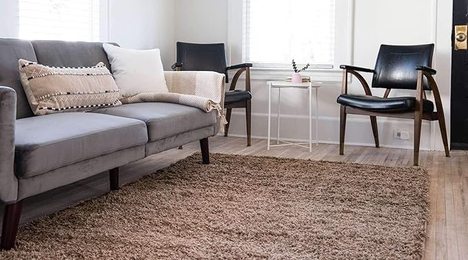 Unique Loom Solid Shag Collection Area Rug (9' x 12' Rectangle, Sandy Brown)