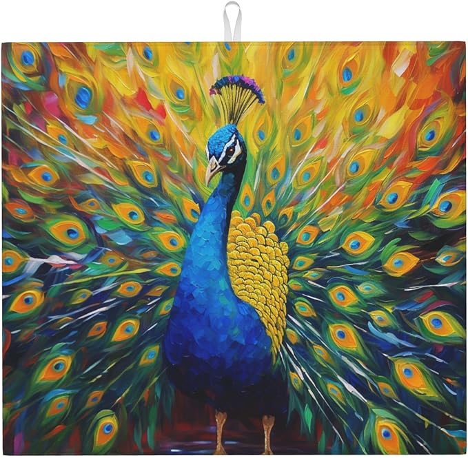 Beautiful Peacock Dish Drying Mat by Unknown