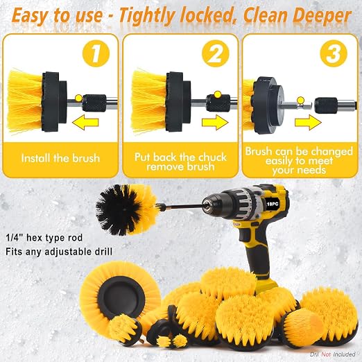 SHIELDPRO 18 Pack Drill Brush Attachment Set, Power Cleaning Scrub Brushes - Image 4