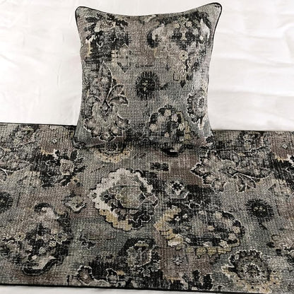 The HomeCentric Decorative Black & Grey Full 68 x 18 inch Bed Runner with 2 Pillow Cover Set, Velvet Damask with Tassels Bed Scarf, Abstract Modern - Paved Damask