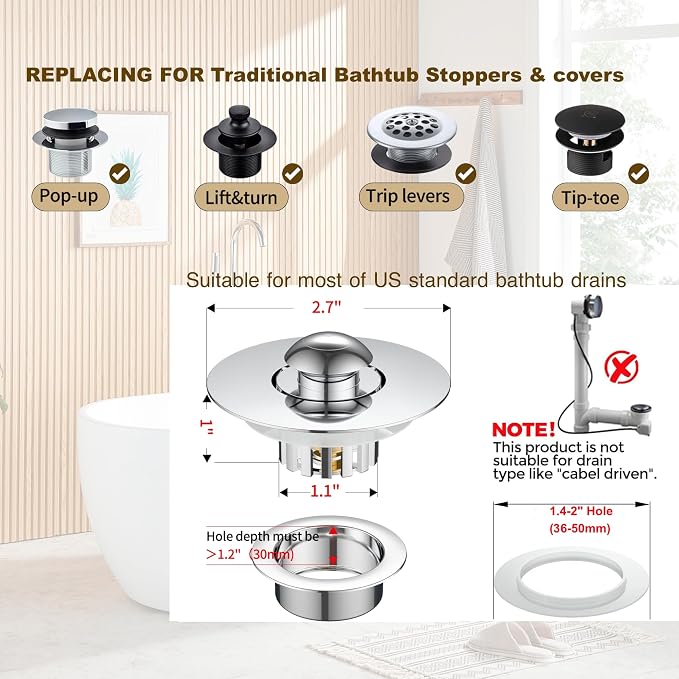 Kitchen Sink Drain Strainer 3 in 1, 304 Stainless Steel Pop Up Sink Stopper - Image 3