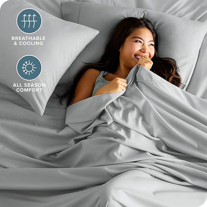 Bare Home Split Head Flex King Sheet Set - 1800 Ultra-Soft Microfiber Bed Sheets - Double Brushed - Deep Pockets - Easy Fit - 4 Piece Set - FlexTop Bedding Sheets (Split Head Flex King, French Grey)