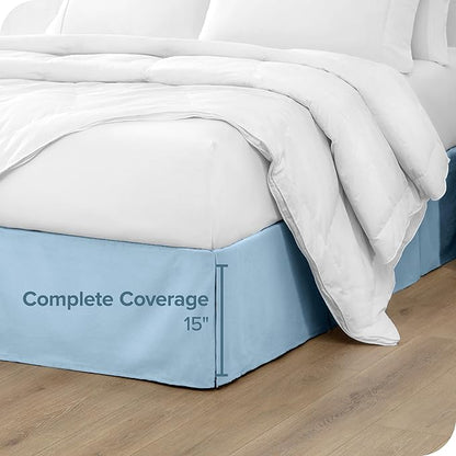 Bare Home Queen Bed Skirt - 15-Inch Tailored Drop Easy Fit - Bed Skirt for Beds - Center & Corner Pleats (Queen, Light Blue)