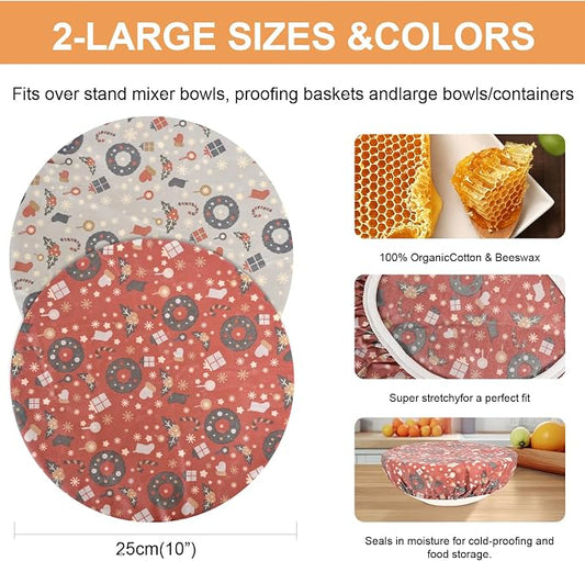 Reusable Bowl Covers for Bread Proofing（2 Large）- Cotton Beeswax Bowl Covers - Image 2