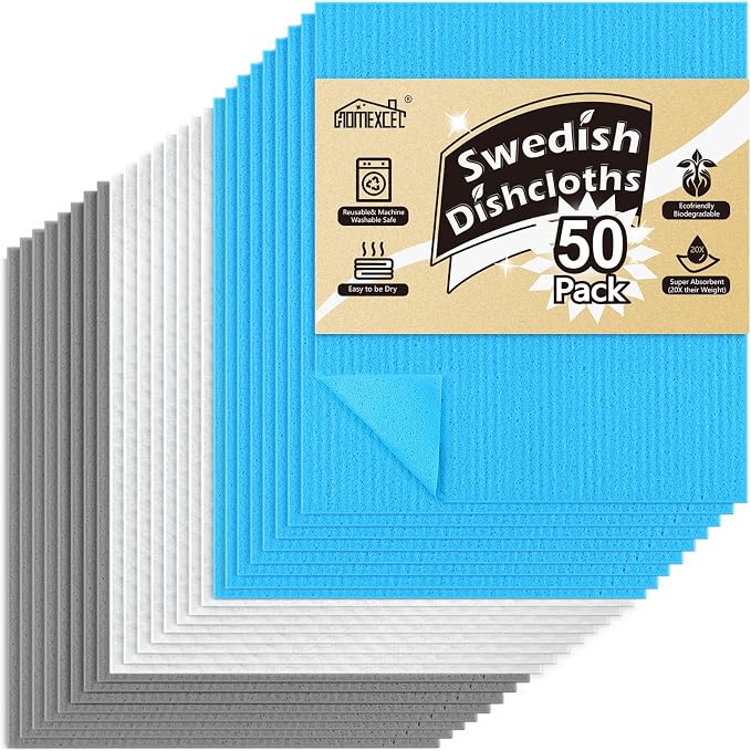 HOMEXCEL Swedish Dishcloths for Kitchen, 50 Pack Reusable Sponge Dish Cloth for by HOMEXCEL