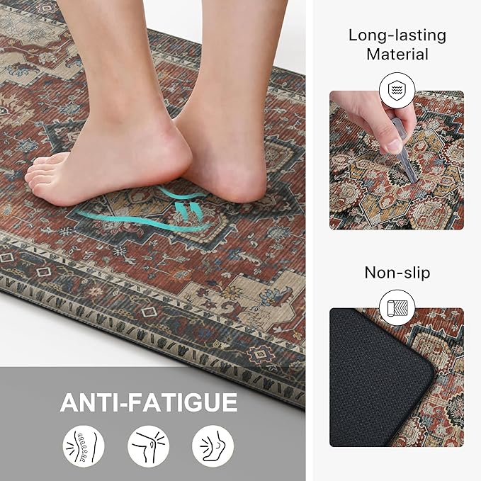 GENIMO Kitchen Mats for Floor 2PCs, Washable Anti Fatigue Mat for Cushioned, 17.3"x47"+17.3"x30", Waterproof Kitchen Rugs, Non Slip Comfort Standing Mat Rug for Home, Sink, Laundry, Bordeaux