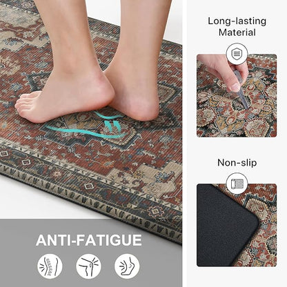 GENIMO Kitchen Mats for Floor 2PCs, Washable Anti Fatigue Mat for Cushioned, 17.3"x47"+17.3"x30", Waterproof Kitchen Rugs, Non Slip Comfort Standing Mat Rug for Home, Sink, Laundry, Bordeaux