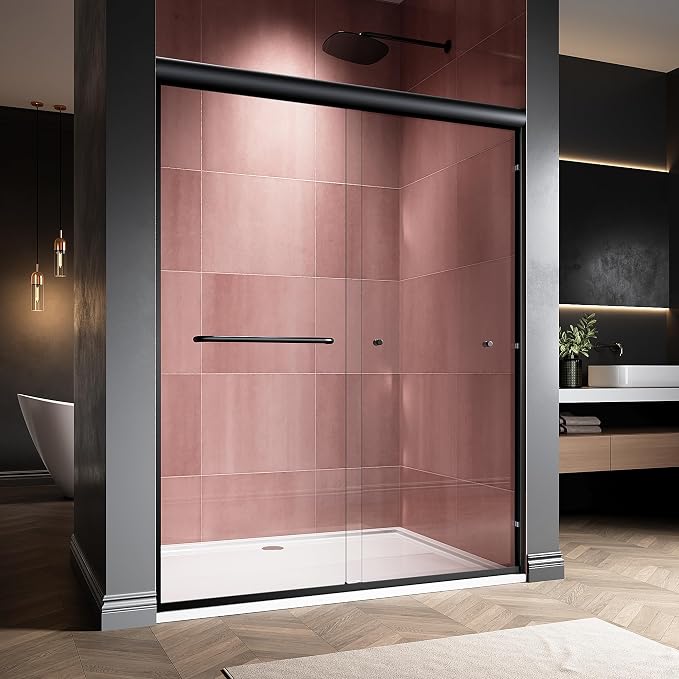 56-60" W x 76" H Semi-Frameless Double Sliding Glass Shower Door, 1/4" Clear by Unknown