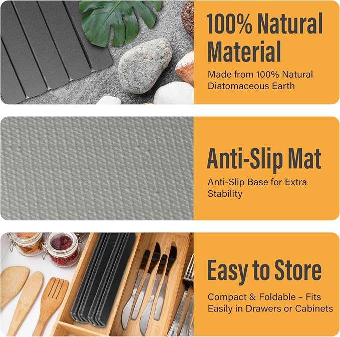 Large Foldable Stone Dish Drying Mat – Diatomaceous Earth, 2 Pack or 24"x16" - Image 6