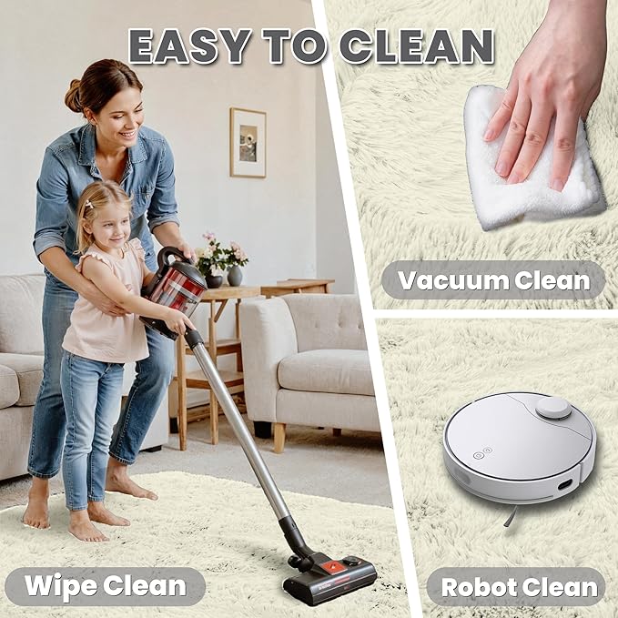 8x10 Area Rugs for Living Room Rug: Soft Fluffy Shag Cream White Rugs for Bedroom, Non-Slip Large Fuzzy Plush Rug Indoor Floor Carpet for Nursery Kids Boys Girl Room, Dorm, Playroom, Modern Home Decor