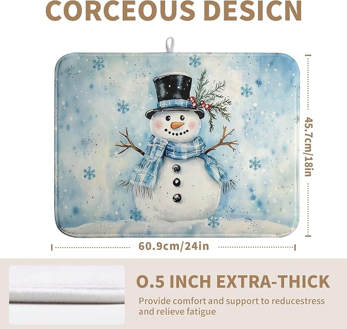 Snowman Super Absorbent Dish Drying Mat, 18x24 Inch, Winter Blue Snowflake Dish - Image 2