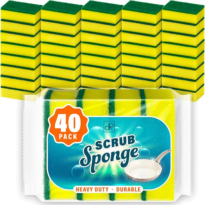 DecorRack 40 Count Non-Scratch Cleaning Scrub Sponges, Dual-Sided Heavy Duty by DecorRack