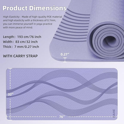 Yoga Mat High Density Exercise Mat, 76"x32"x0.27"Thick Wide & Large Yoga Mat for Women Men, Professional POE Workout Mat for Yoga, Pilates, Fitness & Stretching