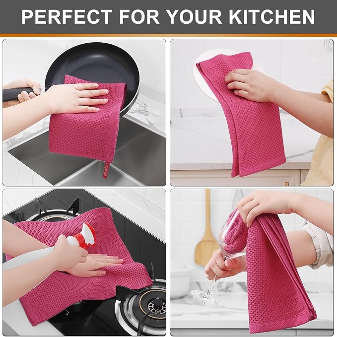 Kitinjoy 100% Cotton Waffle Weave Kitchen Hand Towels - Image 4