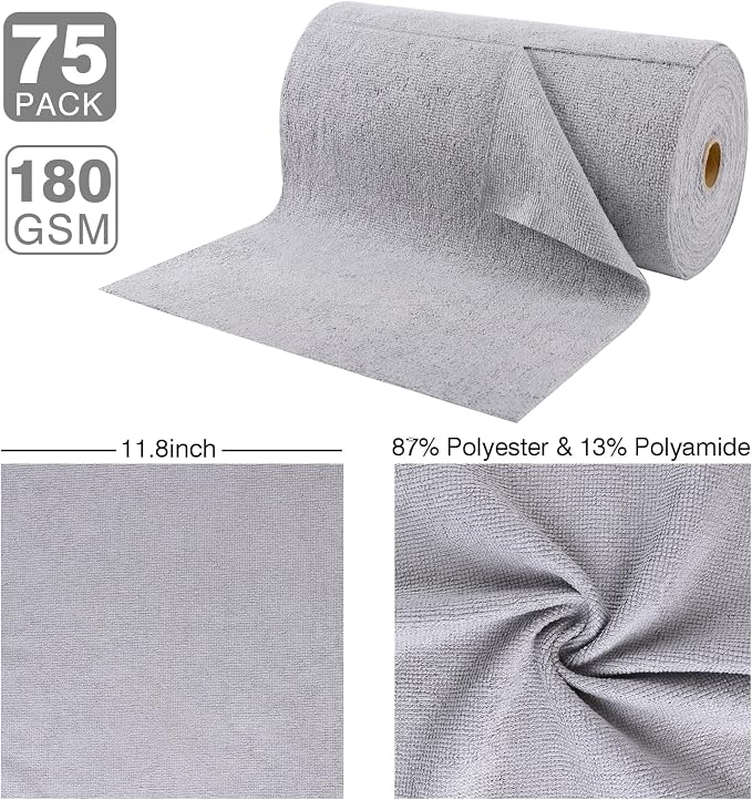 Microfiber Cloth Roll 75 Pack, Tear Away Microfiber Towels 12x12 Inch, Reusable - Image 4