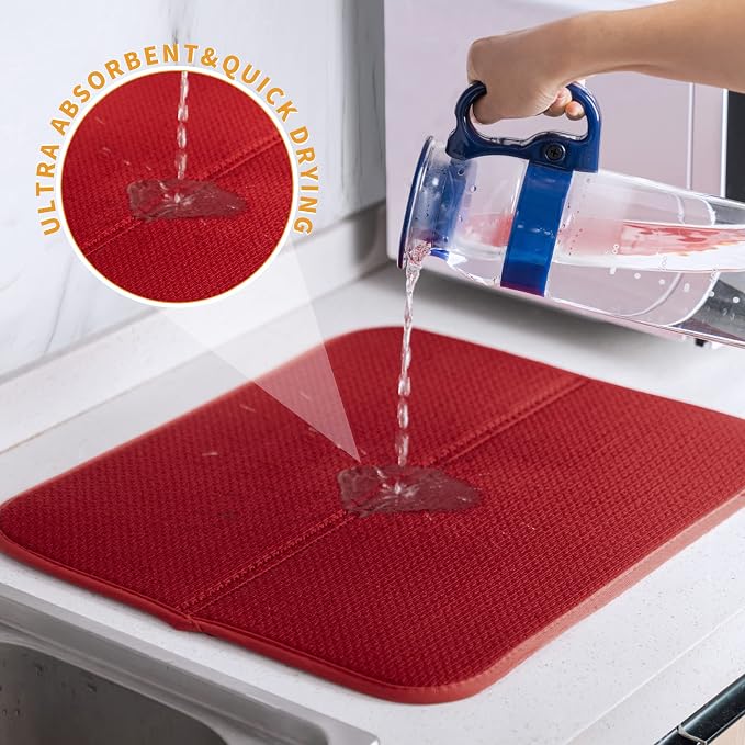 FRESHMINT 2 Pack Dish Drying Mat, Microfiber Absorbent Dish Drying Pad - Image 5