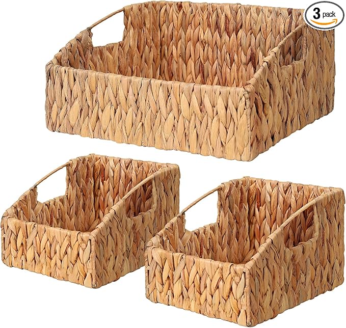 Ollieroo Natural Water Hyacinth Storage Baskets, Handwoven Wicker Storage Bins by Ollieroo