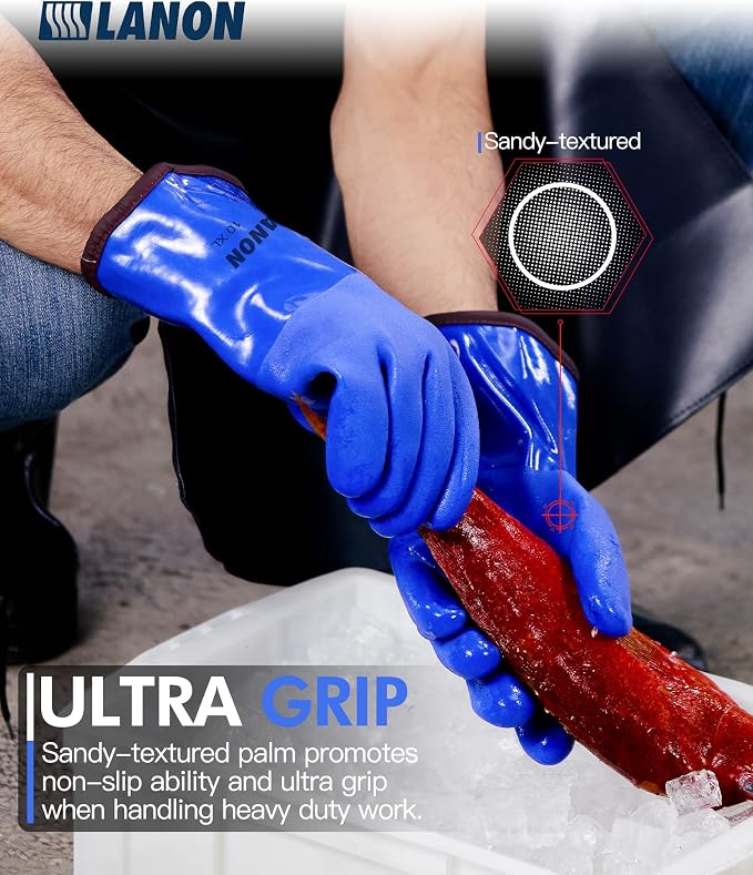 LANON PVC Coated Cold Proof Heavy Duty Gloves, Waterproof Warm Work Gloves - Image 4