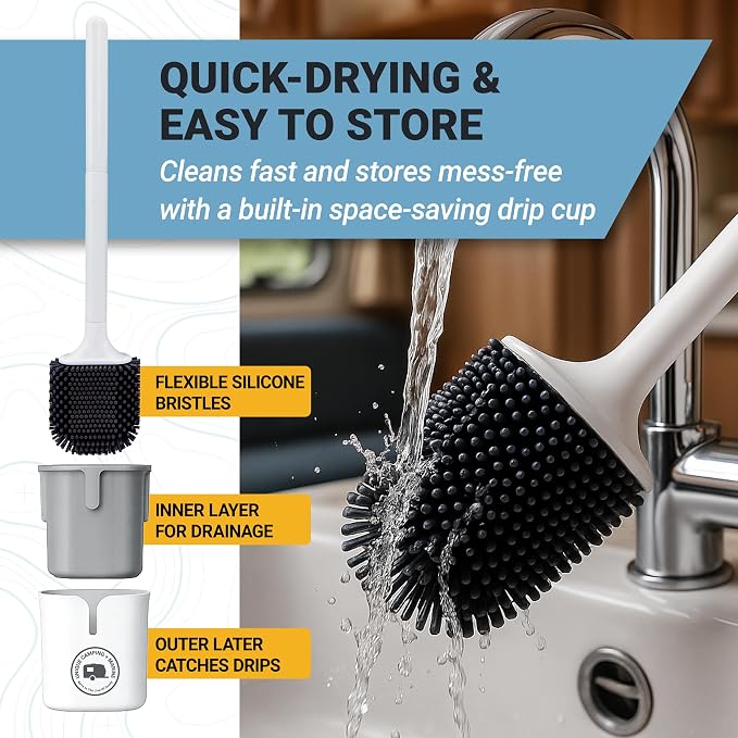 Unique Silicone RV Toilet Brush, Won't Damage Toilets or Seals, Wall-Mount - Image 4