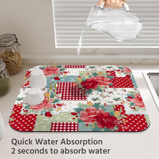 Dish Drying Mat for Kitchen Counter 16x18 Inch, Super Absorbent Dish Drainer Mat - Image 3