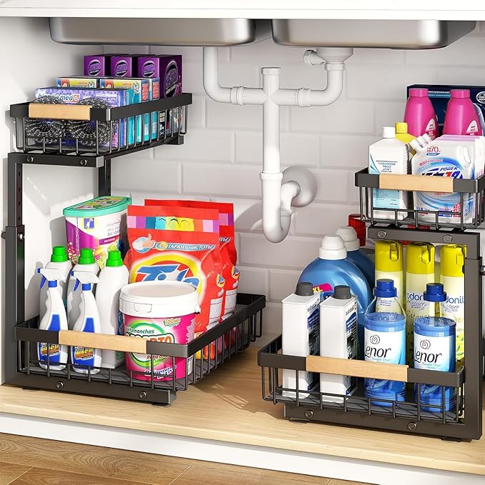PXRACK Under Sink Organizer, Adjustable Height, 2 Tier Pull Out Under Cabinet - Image 8