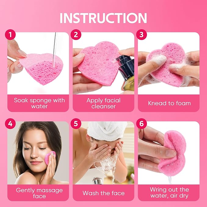 GAINWELL 50-Count Heart Shape Compressed Facial Sponges - Image 3