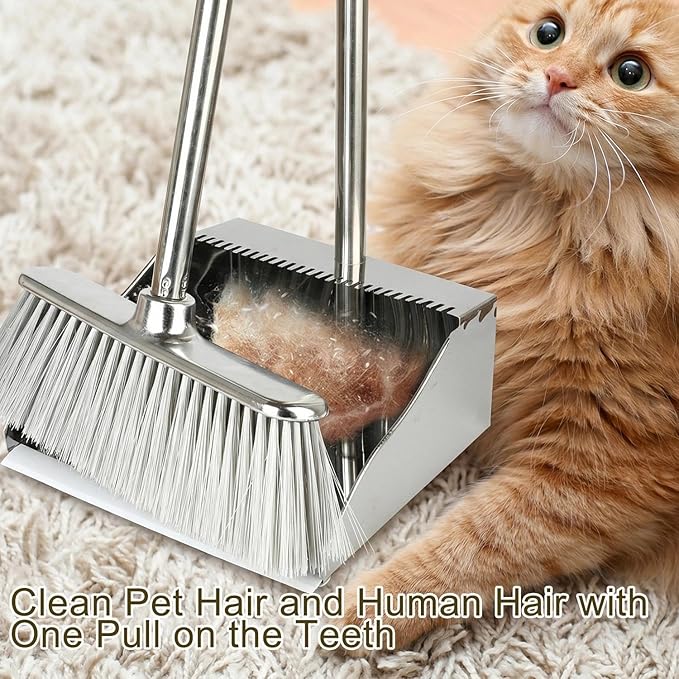 Metal Dustpan Long Handle Stainless Steel Dustpan, Heavy Duty Standing Dust Pan - Image 6