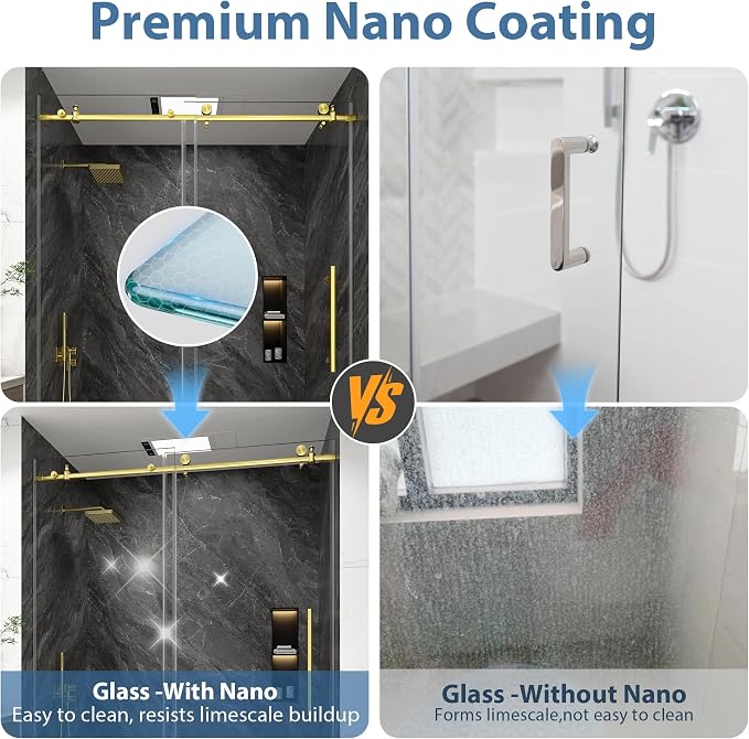 KPUY Frameless Shower Door, 49-54" W x 76" H Sliding Glass Shower Door - Image 3