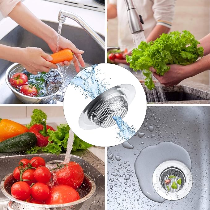 2 Pcs Kitchen Sink Strainer, Stainless Steel Drain Cover, Large Wide Rim 4.5" - Image 5