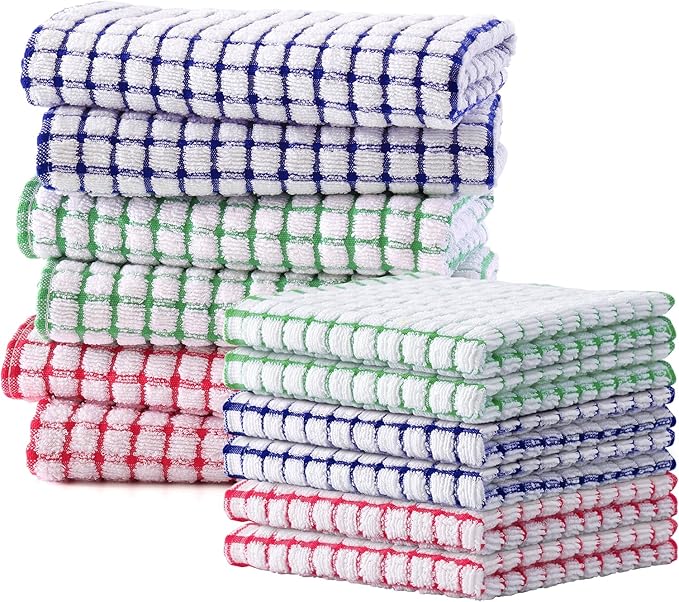 Kitinjoy Cotton 12 Pack Kitchen Towels and Dishcloths Sets, 16 x 25 Inch & 12 X by Kitinjoy