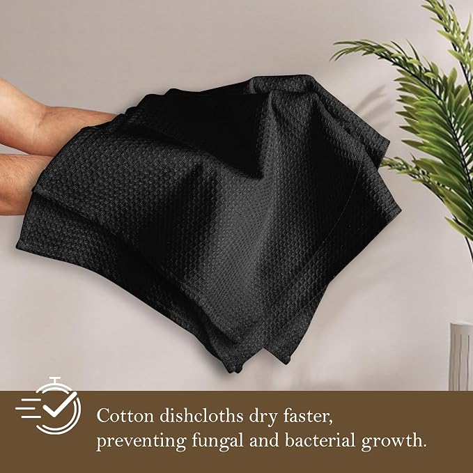 Black Waffle Dishcloths, 12x12 Inch, and Durable, Quick Drying, Machine Washable - Image 3